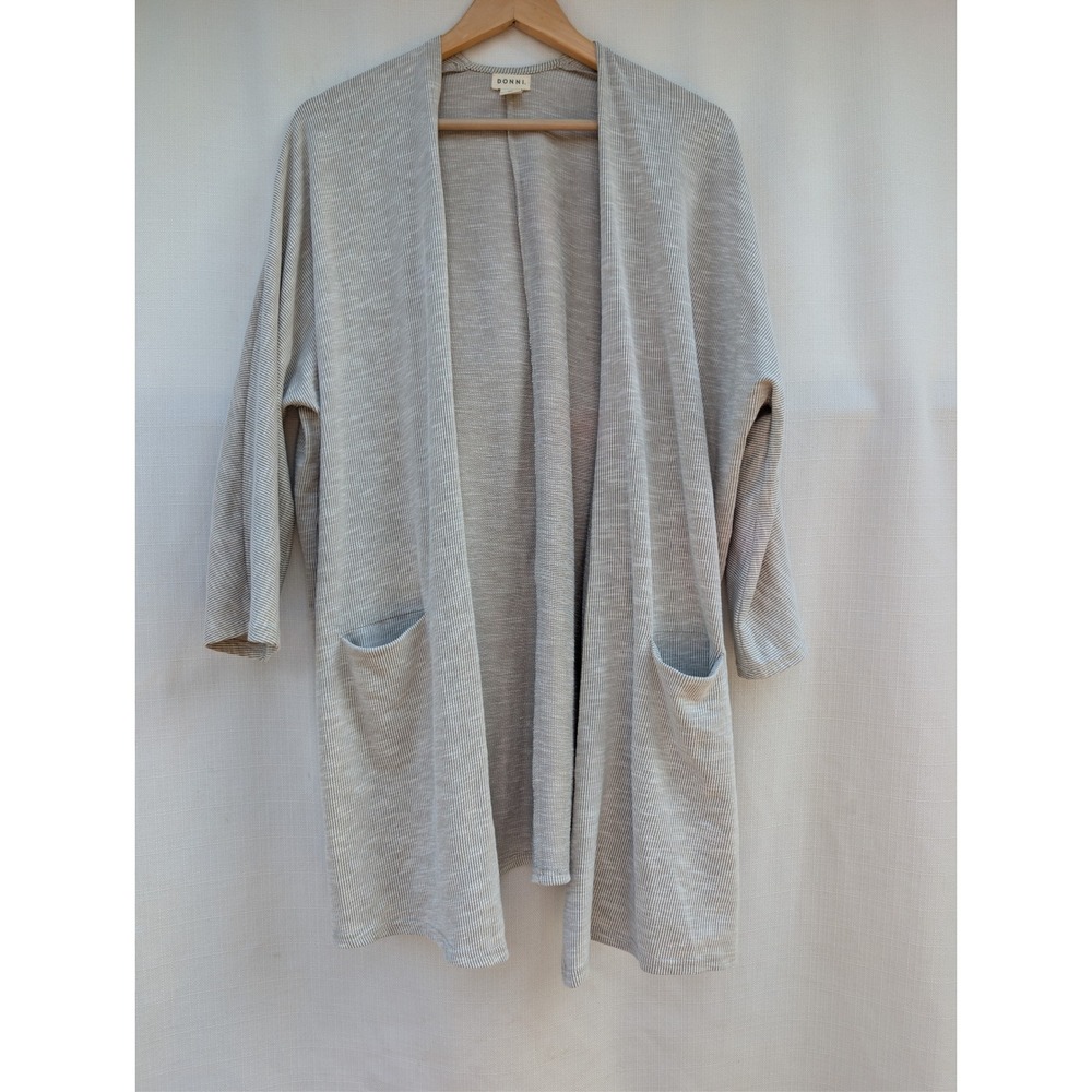 Donni Cardigan Womens OSFA Sage Ribbed Knit Open Front Pocket Duster Loungewear